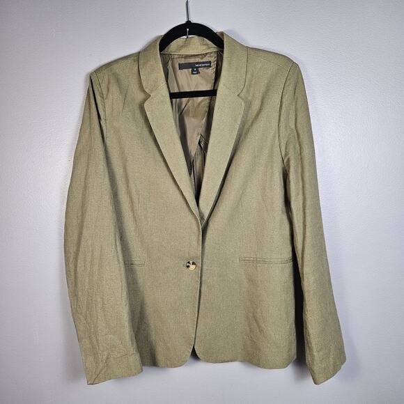 Harve Benard Blazer Women Size 12 Olive Green Linen Blend Jacket Capsule Preppy - Picture 1 of 6